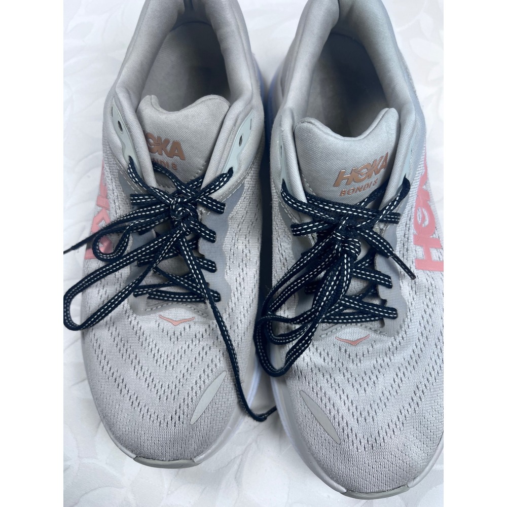 Hoka Bondi 8 Womens 9.5 Harbor Mist Rose Gold Running Shoes 1127952 Sneaker